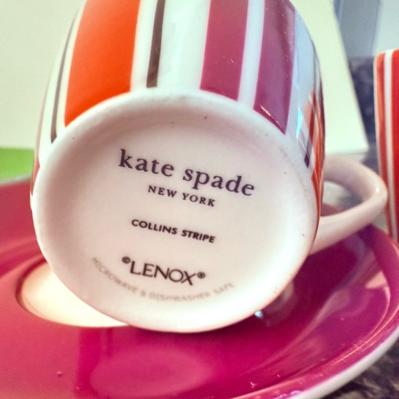Kate Spade X Lenox Collins Stripe Demitasse Cups Saucers Tea Espresso Set - Picture 4 of 7
